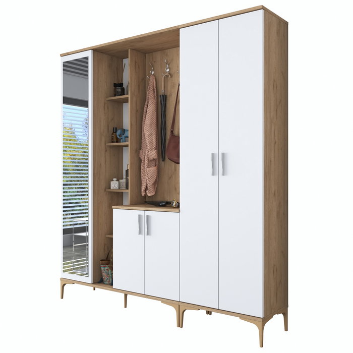 Hanah Home EA131 - 2801 Recibidor de Entrada Nogal y Blanco 180x198.6x37.5cm Mueble Organizador para Hogar